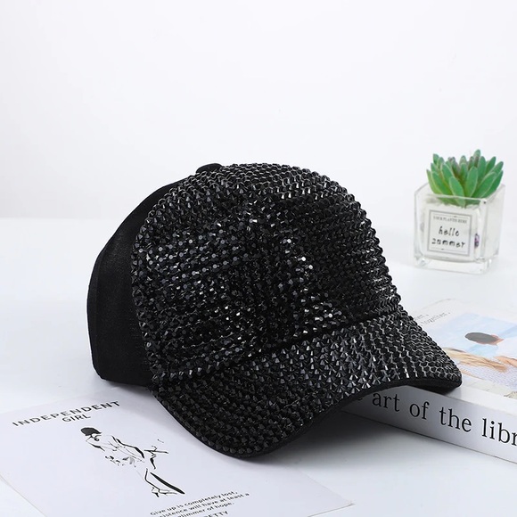 Black Rhinestone Decor Baseball Cap - Picture 12 of 16